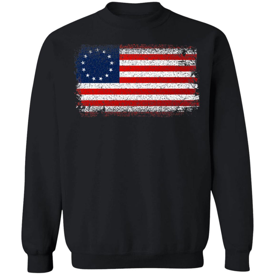 Viking, Norse, Gym t-shirt & apparel, Betsy Ross Flag, FrontApparel[Heathen By Nature authentic Viking products]Unisex Crewneck Pullover Sweatshirt 8 oz.BlackS