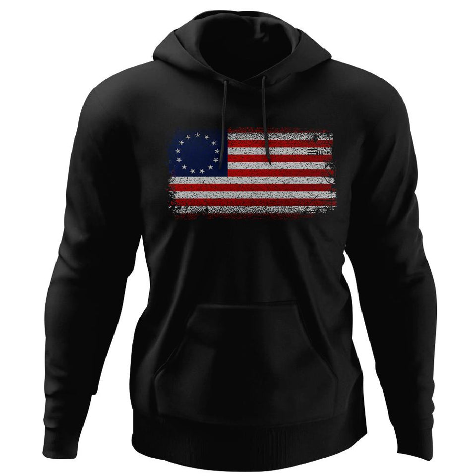 Viking, Norse, Gym t-shirt & apparel, Betsy Ross Flag, FrontApparel[Heathen By Nature authentic Viking products]Unisex Pullover HoodieBlackS