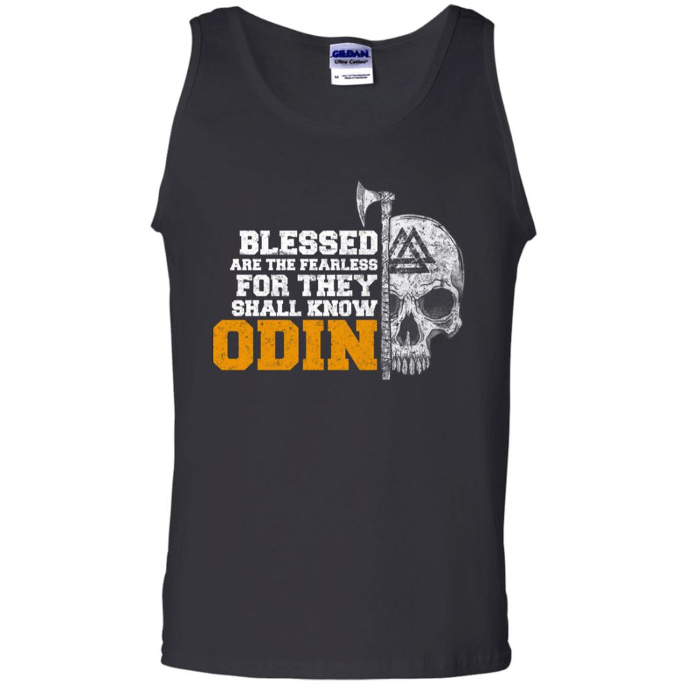 Viking, Norse, Gym t-shirt & apparel, Blessed are the fearless, frontApparel[Heathen By Nature authentic Viking products]Cotton Tank TopBlackS