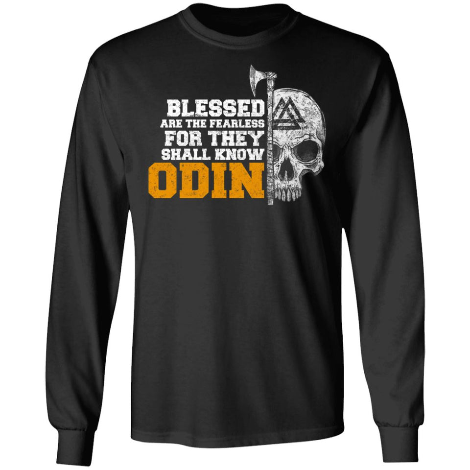 Viking, Norse, Gym t-shirt & apparel, Blessed are the fearless, frontApparel[Heathen By Nature authentic Viking products]Long-Sleeve Ultra Cotton T-ShirtBlackS