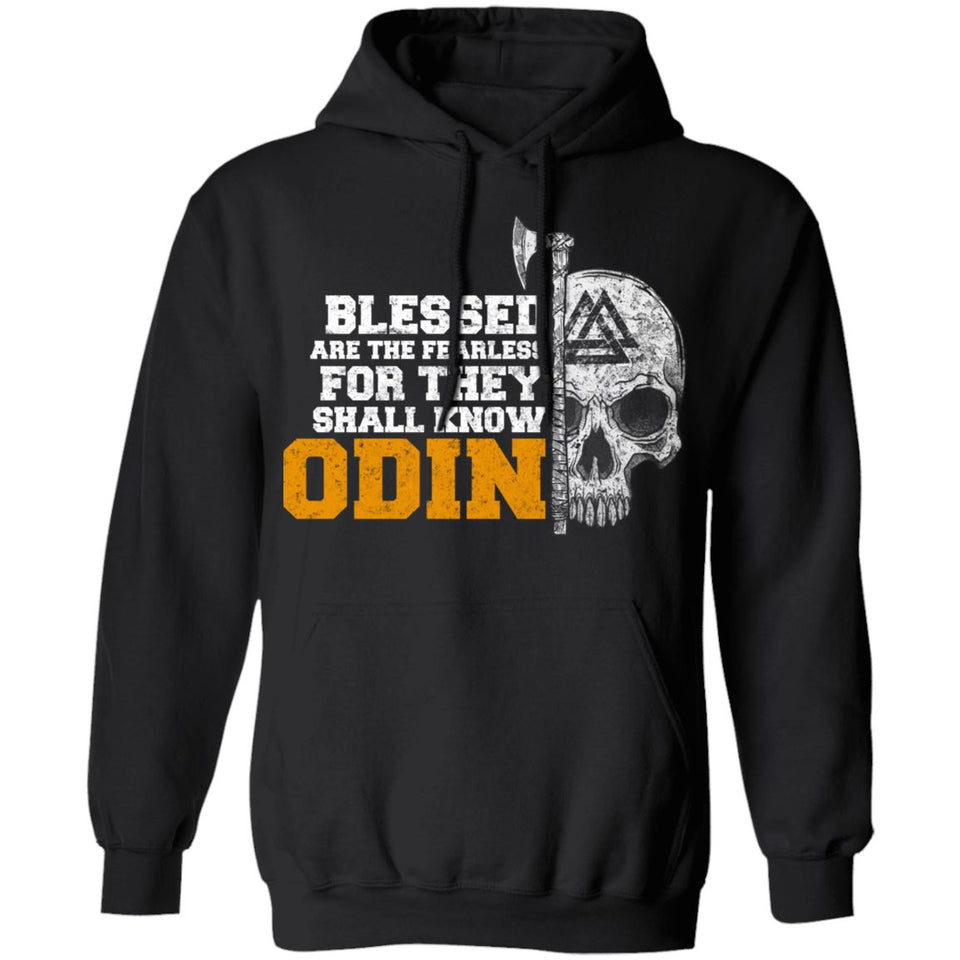 Viking, Norse, Gym t-shirt & apparel, Blessed are the fearless, frontApparel[Heathen By Nature authentic Viking products]Unisex Pullover HoodieBlackS