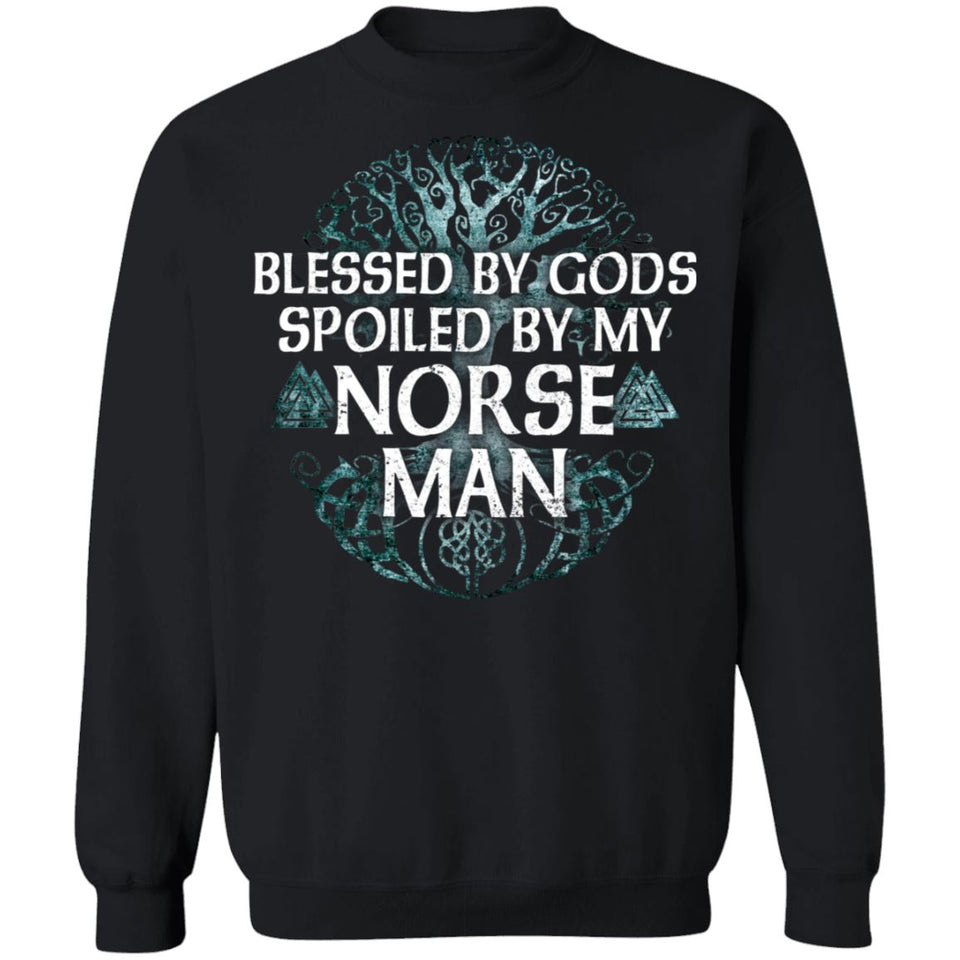 Viking, Norse, Gym t-shirt & apparel, Blessed by Gods, FrontApparel[Heathen By Nature authentic Viking products]Unisex Crewneck Pullover SweatshirtBlackS