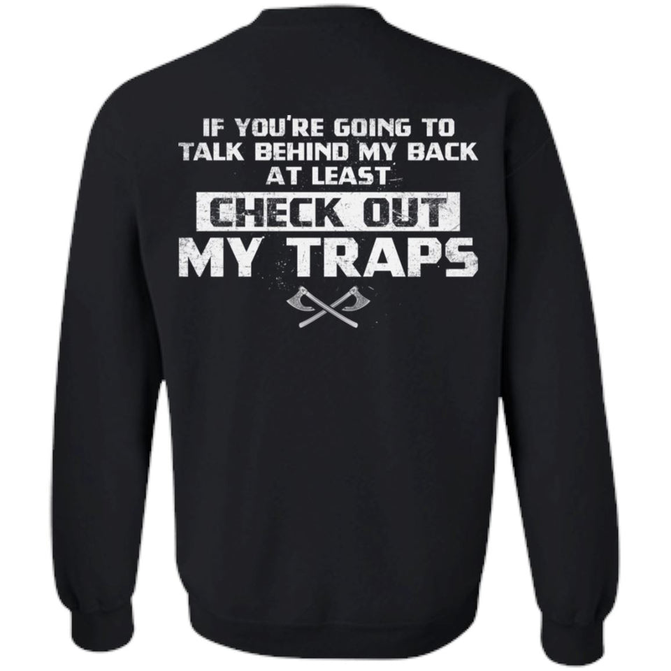 Viking, Norse, Gym t-shirt & apparel, Check out my traps, BackApparel[Heathen By Nature authentic Viking products]Unisex Crewneck Pullover SweatshirtBlackS
