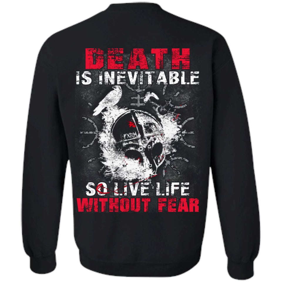 Viking, Norse, Gym t-shirt & apparel, Death is inevitable, BackApparel[Heathen By Nature authentic Viking products]Unisex Crewneck Pullover SweatshirtBlackS