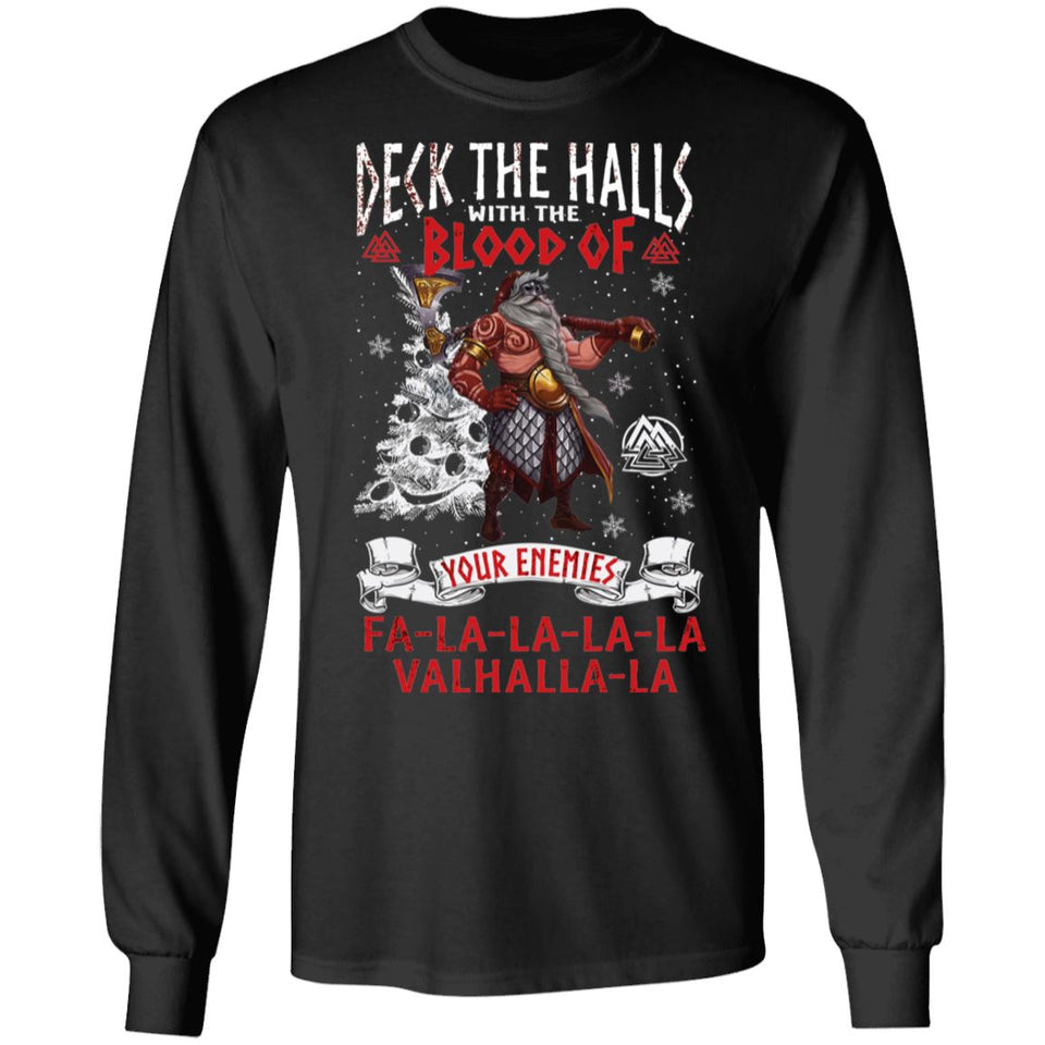 Viking, Norse, Gym t-shirt & apparel, Deck the halls with the blood, FrontApparel[Heathen By Nature authentic Viking products]Long-Sleeve Ultra Cotton T-ShirtBlackS