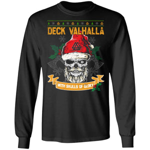 Viking, Norse, Gym t-shirt & apparel, Deck the Valhalla with skulls of glory, frontApparel[Heathen By Nature authentic Viking products]Long-Sleeve Ultra Cotton T-ShirtBlackS