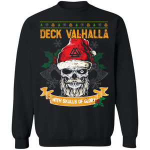 Viking, Norse, Gym t-shirt & apparel, Deck the Valhalla with skulls of glory, frontApparel[Heathen By Nature authentic Viking products]Unisex Crewneck Pullover SweatshirtBlackS