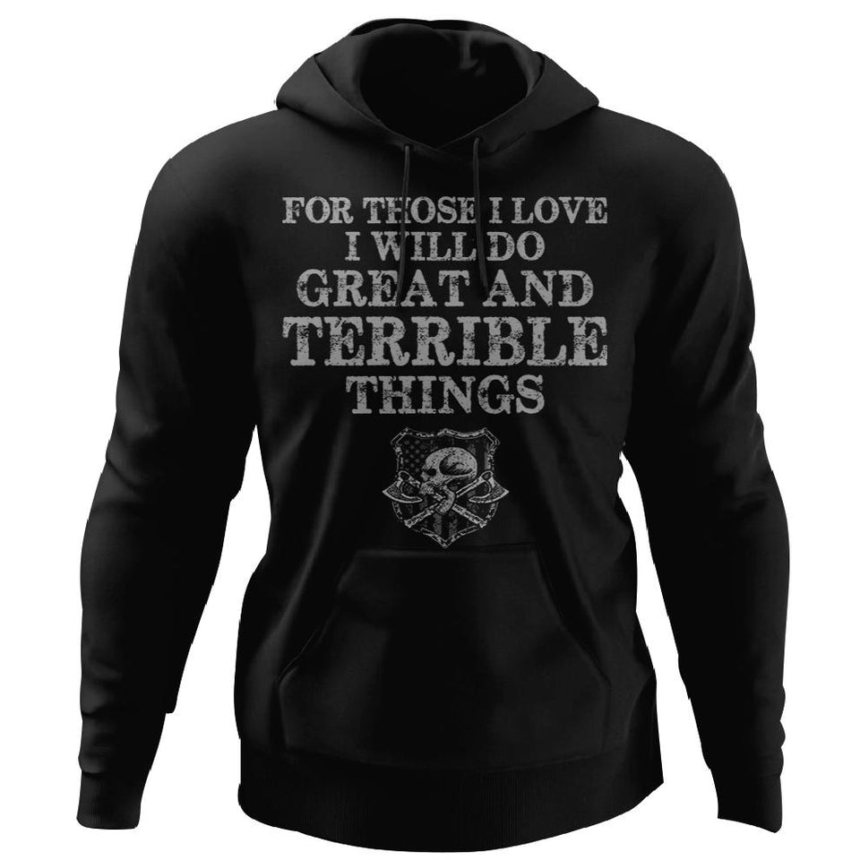 Viking, Norse, Gym t-shirt & apparel, Do Great And Terrible Things, FrontApparel[Heathen By Nature authentic Viking products]Unisex Pullover HoodieBlackS