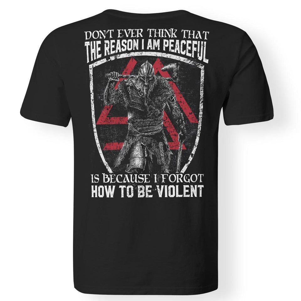 Viking, Norse, Gym t-shirt & apparel, Don't ever think that the reason I am peaceful, backApparel[Heathen By Nature authentic Viking products]Premium Men T-ShirtBlackS