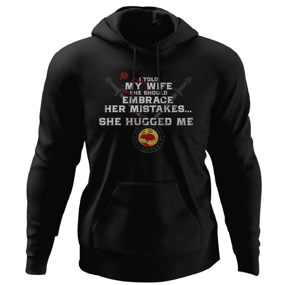 Viking, Norse, Gym t-shirt & apparel, Embrace her mistakes, FrontApparel[Heathen By Nature authentic Viking products]Unisex Pullover HoodieBlackS