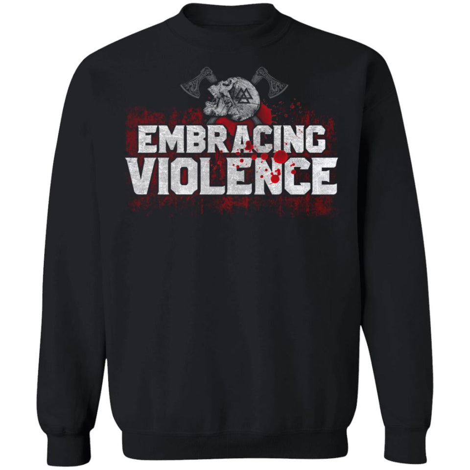 Viking, Norse, Gym t-shirt & apparel, Embracing Violence, FrontApparel[Heathen By Nature authentic Viking products]Unisex Crewneck Pullover Sweatshirt 8 oz.BlackS