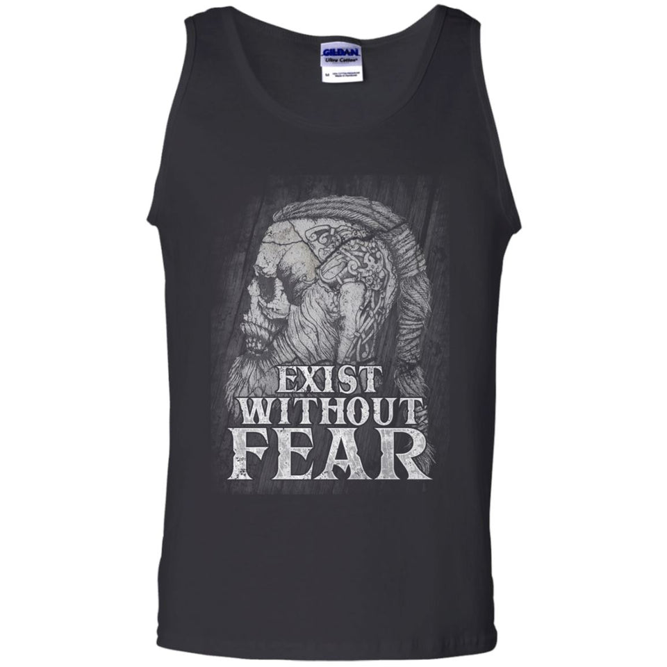 Viking, Norse, Gym t-shirt & apparel, Exist without fear, frontApparel[Heathen By Nature authentic Viking products]Cotton Tank TopBlackS