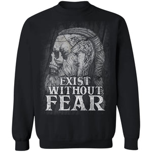 Viking, Norse, Gym t-shirt & apparel, Exist without fear, frontApparel[Heathen By Nature authentic Viking products]Unisex Crewneck Pullover SweatshirtBlackS