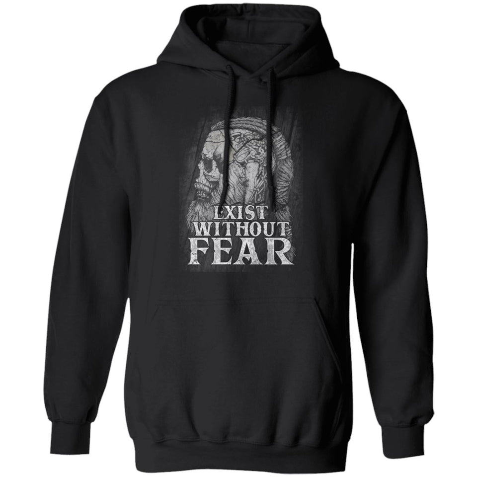 Viking, Norse, Gym t-shirt & apparel, Exist without fear, frontApparel[Heathen By Nature authentic Viking products]Unisex Pullover HoodieBlackS