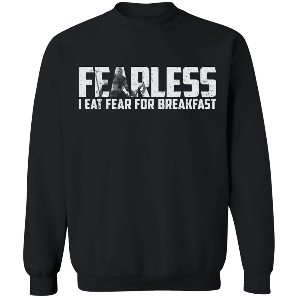 Viking, Norse, Gym t-shirt & apparel, Fearless I eat fear for breakfast, frontApparel[Heathen By Nature authentic Viking products]Unisex Crewneck Pullover SweatshirtBlackS