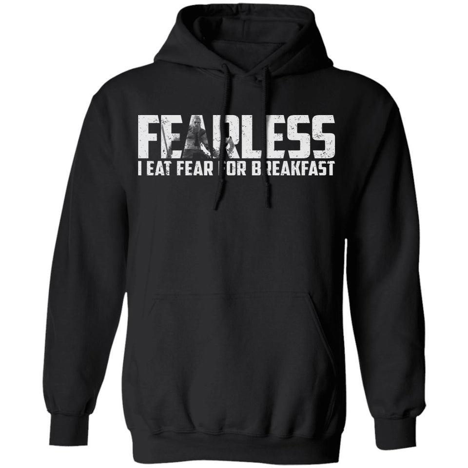 Viking, Norse, Gym t-shirt & apparel, Fearless I eat fear for breakfast, frontApparel[Heathen By Nature authentic Viking products]Unisex Pullover HoodieBlackS
