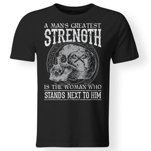 Viking, Norse, Gym t-shirt & apparel, Greatest strength, woman, FrontApparel[Heathen By Nature authentic Viking products]Gildan Premium Men T-ShirtBlack5XL