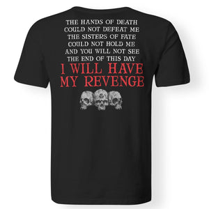 Viking, Norse, Gym t-shirt & apparel, Hands of death could not defeat me, backApparel[Heathen By Nature authentic Viking products]Premium Men T-ShirtBlackS