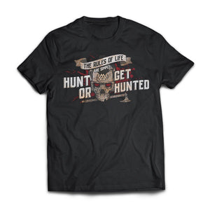 Viking, Norse, Gym t-shirt & apparel, Hunt or Get Hunted, FrontApparel[Heathen By Nature authentic Viking products]Next Level Premium Short Sleeve T-ShirtBlackX-Small