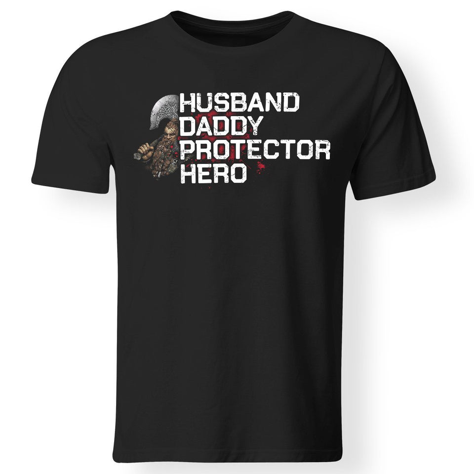 Viking, Norse, Gym t-shirt & apparel, Husband-Daddy-Protector-Hero, FrontApparel[Heathen By Nature authentic Viking products]Gildan Premium Men T-ShirtBlack5XL