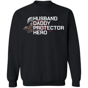 Viking, Norse, Gym t-shirt & apparel, Husband-Daddy-Protector-Hero, FrontApparel[Heathen By Nature authentic Viking products]Unisex Crewneck Pullover SweatshirtBlackS