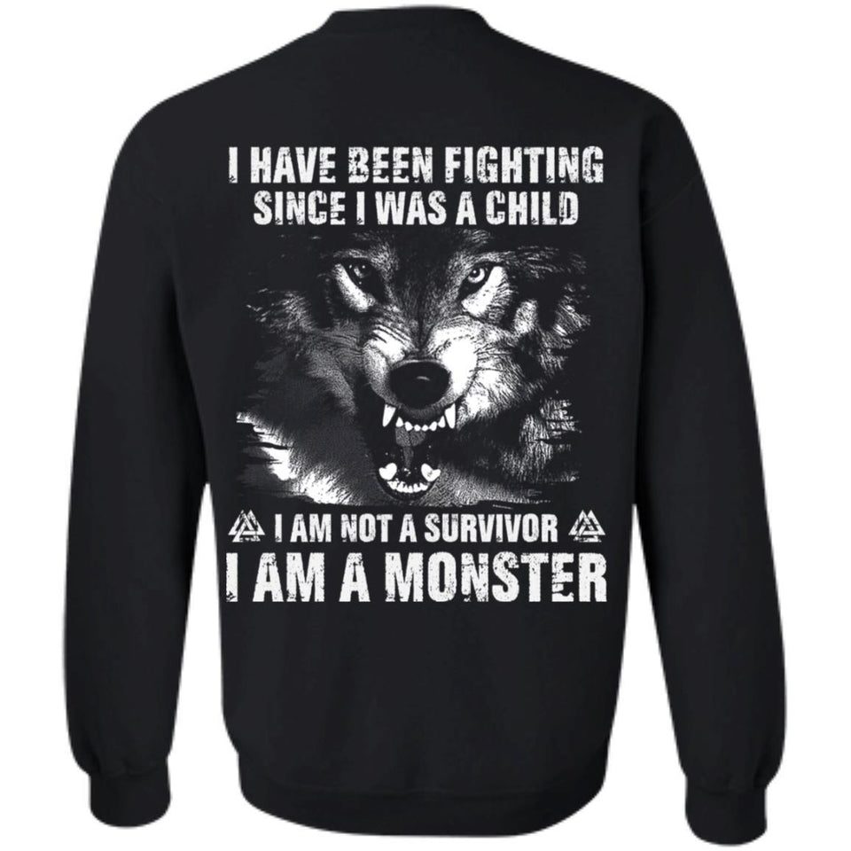 Viking, Norse, Gym t-shirt & apparel, I am a monster, BackApparel[Heathen By Nature authentic Viking products]Unisex Crewneck Pullover SweatshirtBlackS
