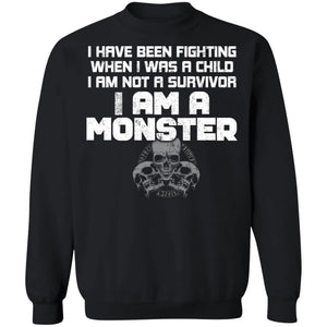 Viking, Norse, Gym t-shirt & apparel, I am a monster, FrontApparel[Heathen By Nature authentic Viking products]Unisex Crewneck Pullover SweatshirtBlackS