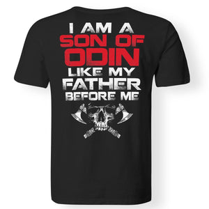 Viking, Norse, Gym t-shirt & apparel, I am a son of Odin, BackApparel[Heathen By Nature authentic Viking products]Gildan Premium Men T-ShirtBlack5XL