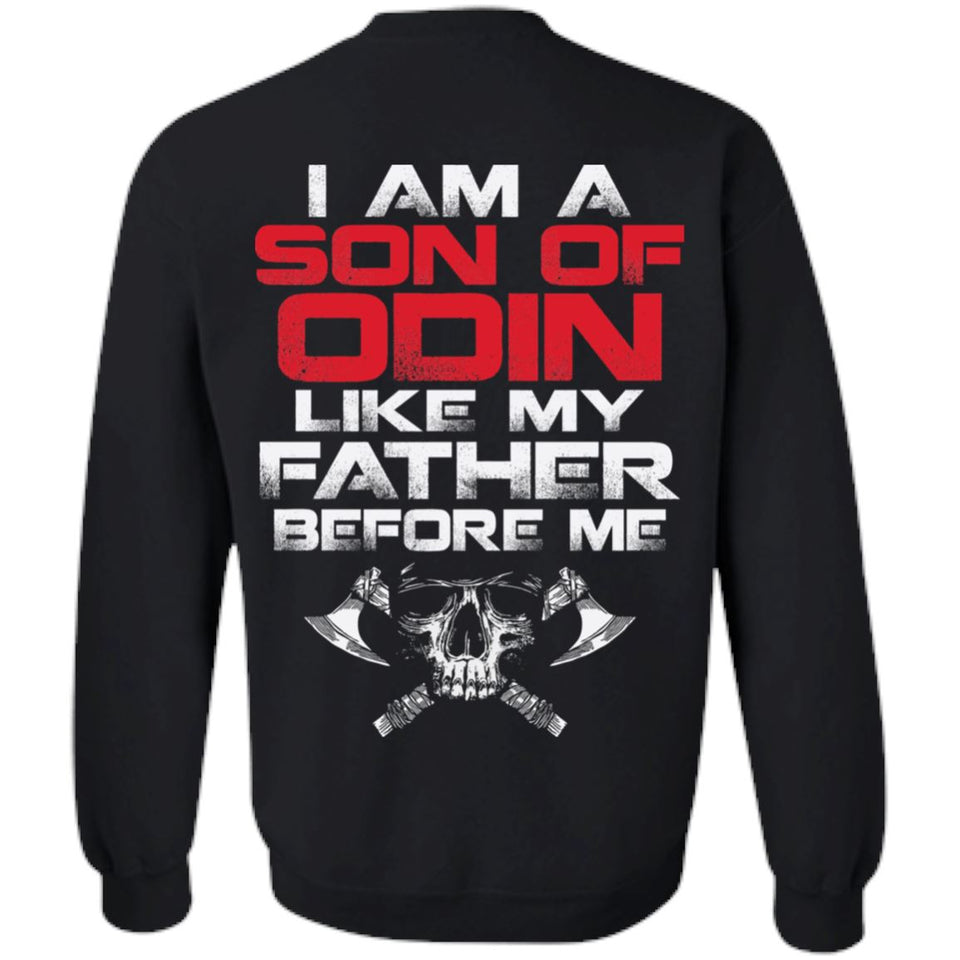 Viking, Norse, Gym t-shirt & apparel, I am a son of Odin, BackApparel[Heathen By Nature authentic Viking products]Unisex Crewneck Pullover SweatshirtBlackS