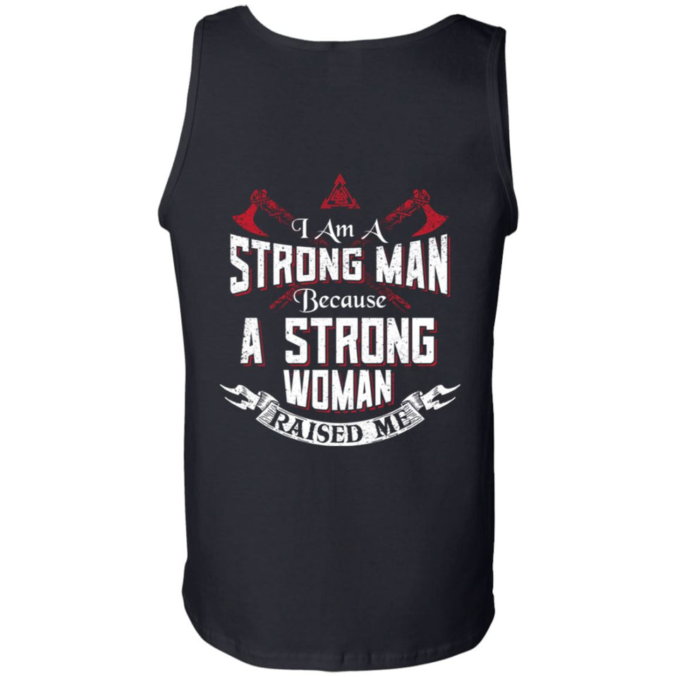 Viking, Norse, Gym t-shirt & apparel, I am a strong man, BackApparel[Heathen By Nature authentic Viking products]Cotton Tank TopBlackS