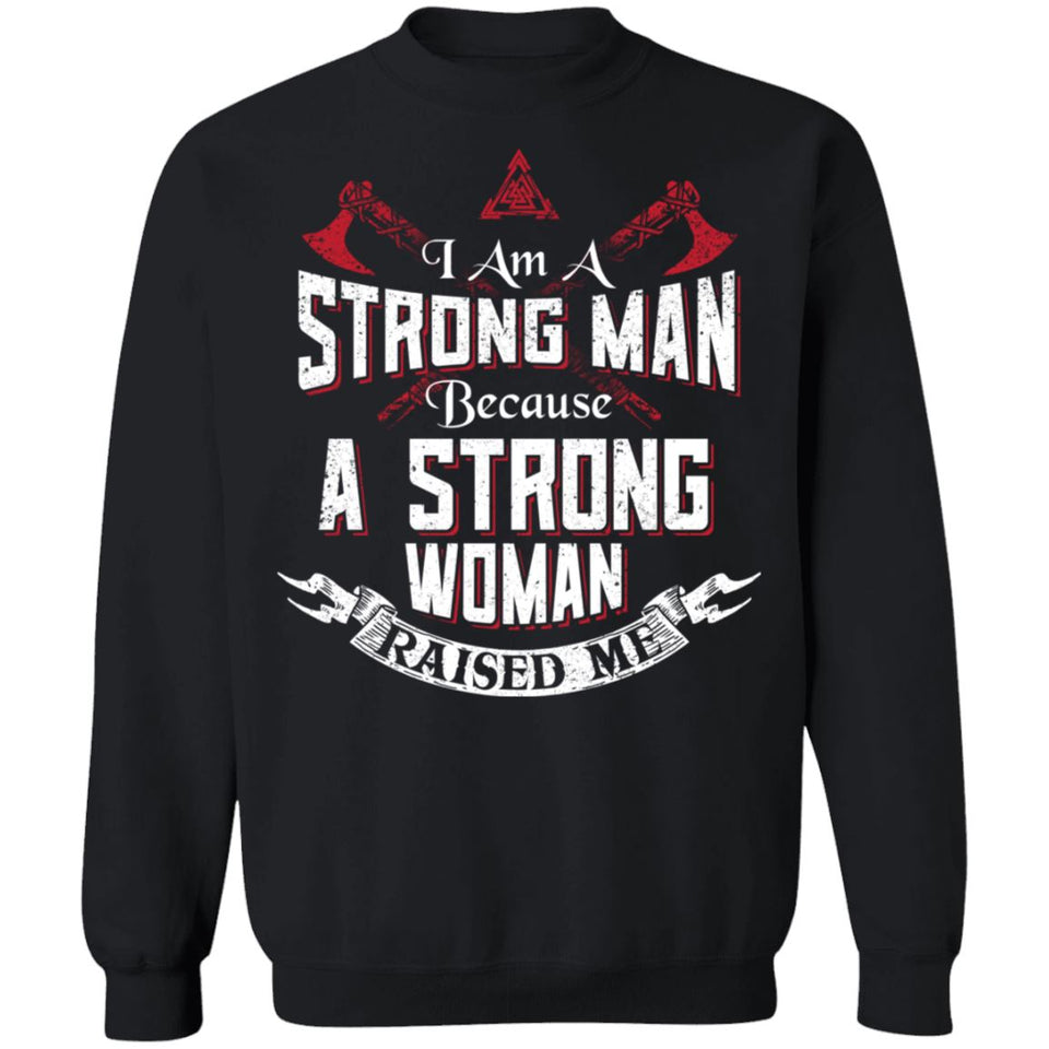 Viking, Norse, Gym t-shirt & apparel, I am a strong man, FrontApparel[Heathen By Nature authentic Viking products]Unisex Crewneck Pullover SweatshirtBlackS
