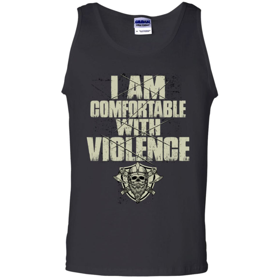 Viking, Norse, Gym t-shirt & apparel, I Am Comfortable With Violence, FrontApparel[Heathen By Nature authentic Viking products]Cotton Tank TopBlackS