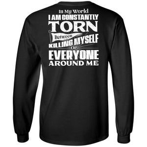 Viking, Norse, Gym t-shirt & apparel, I am constantly torn, BackApparel[Heathen By Nature authentic Viking products]Long-Sleeve Ultra Cotton T-ShirtBlackS