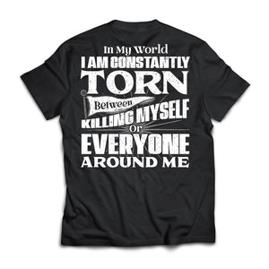 Viking, Norse, Gym t-shirt & apparel, I am constantly torn, BackApparel[Heathen By Nature authentic Viking products]Next Level Premium Short Sleeve T-ShirtBlackX-Small