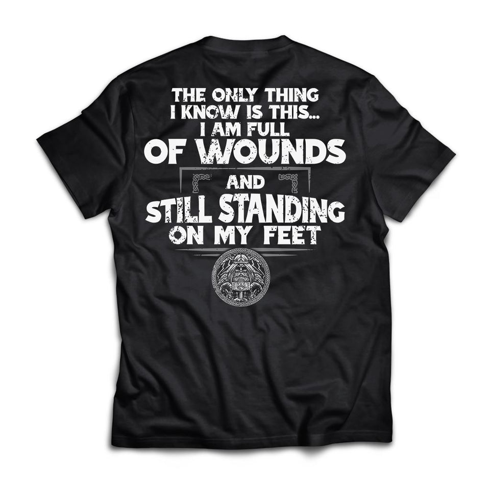 Viking, Norse, Gym t-shirt & apparel, I am full of wounds, BackApparel[Heathen By Nature authentic Viking products]Premium Short Sleeve T-ShirtBlackX-Small
