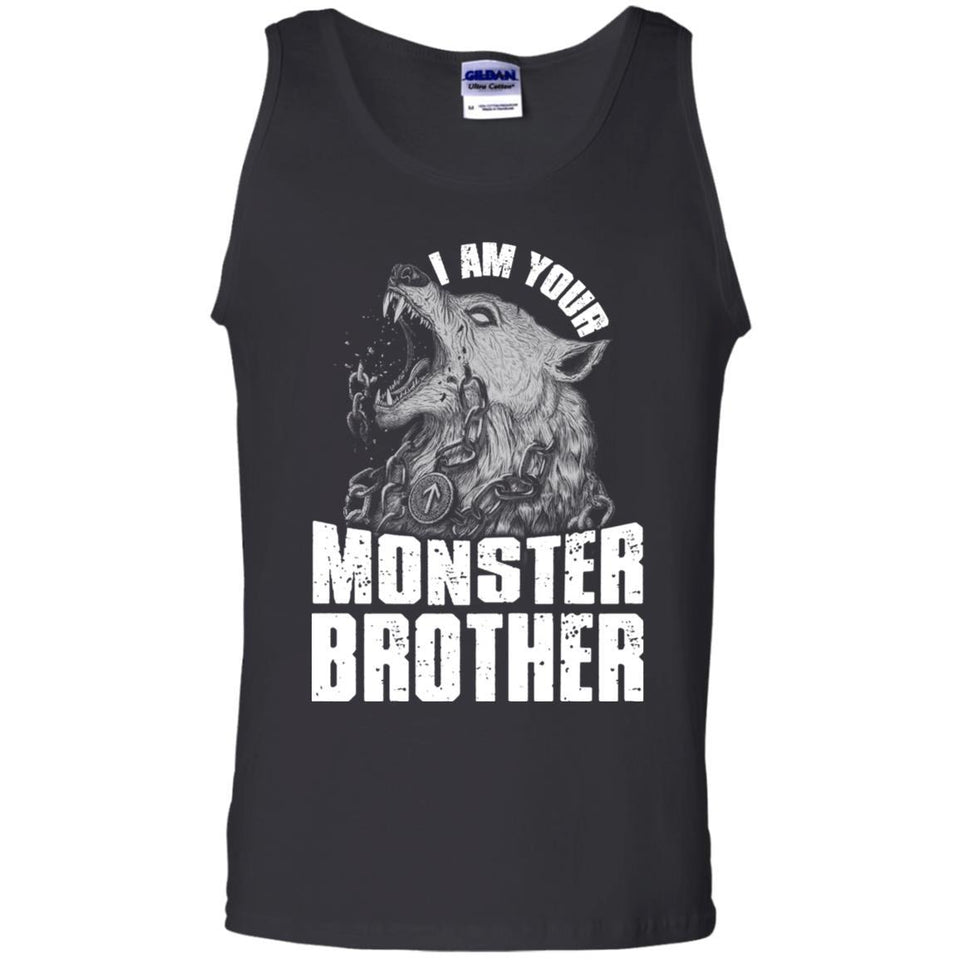 Viking, Norse, Gym t-shirt & apparel, I am your monster brother, FrontApparel[Heathen By Nature authentic Viking products]Cotton Tank TopBlackS