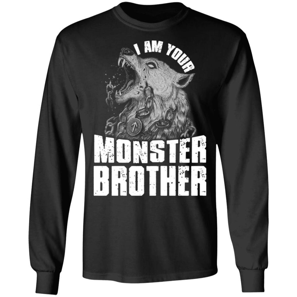 Viking, Norse, Gym t-shirt & apparel, I am your monster brother, FrontApparel[Heathen By Nature authentic Viking products]Long-Sleeve Ultra Cotton T-ShirtBlackS