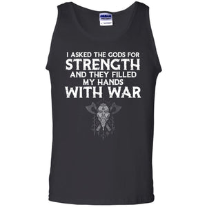 Viking, Norse, Gym t-shirt & apparel, I asked the gods for strength, FrontApparel[Heathen By Nature authentic Viking products]Cotton Tank TopBlackS