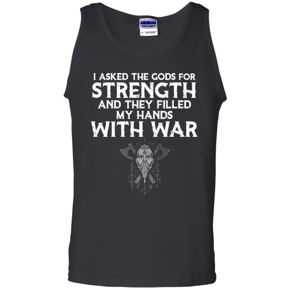 Viking, Norse, Gym t-shirt & apparel, I asked the gods for strength, FrontApparel[Heathen By Nature authentic Viking products]Cotton Tank TopBlackS