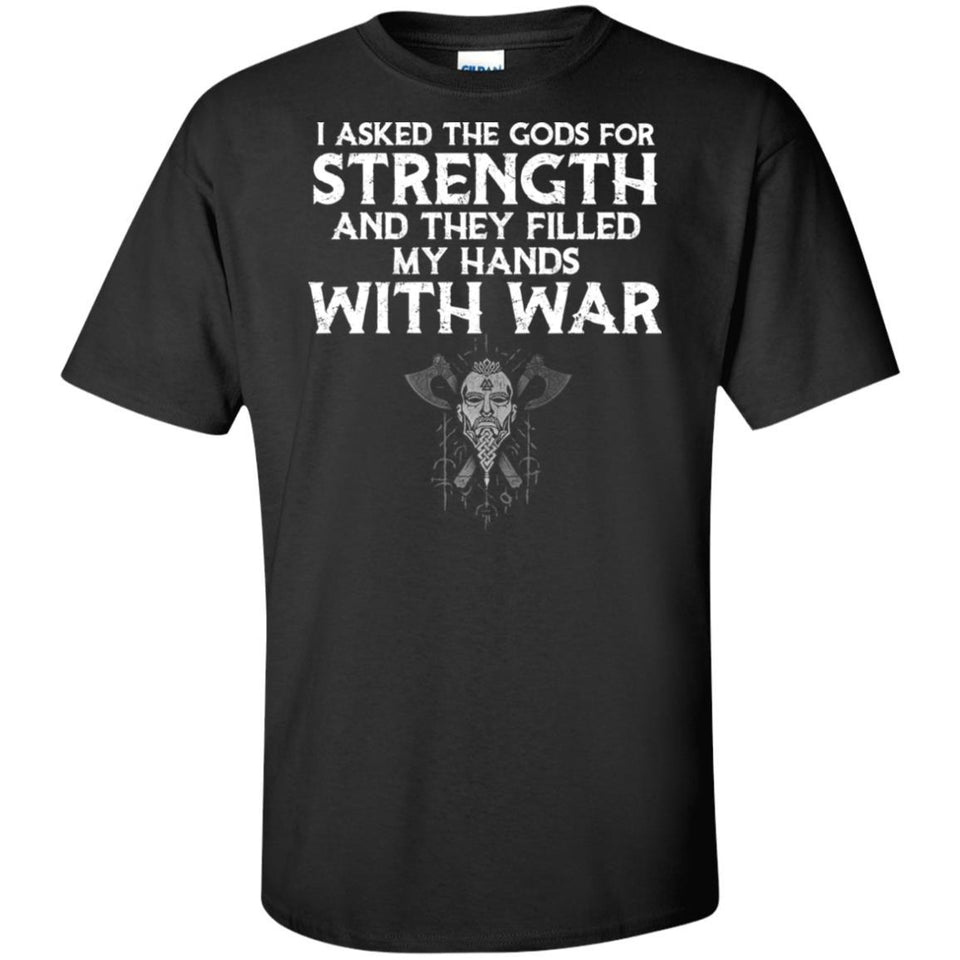 Viking, Norse, Gym t-shirt & apparel, I asked the gods for strength, FrontApparel[Heathen By Nature authentic Viking products]Tall Ultra Cotton T-ShirtBlackXLT
