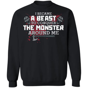 Viking, Norse, Gym t-shirt & apparel, I Became A Beast, FrontApparel[Heathen By Nature authentic Viking products]Unisex Crewneck Pullover SweatshirtBlackS