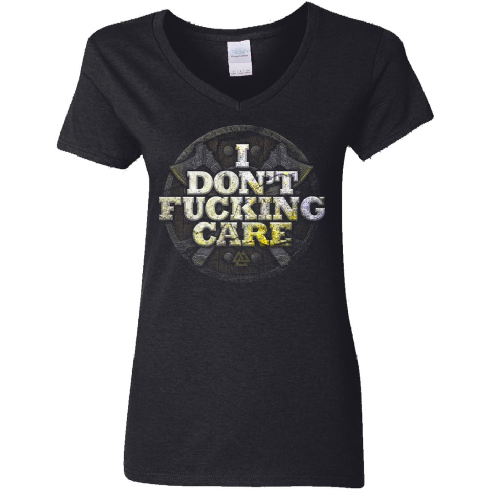 Viking, Norse, Gym t-shirt & apparel, I Don't Care, FrontApparel[Heathen By Nature authentic Viking products]Ladies' V-Neck T-ShirtBlackS