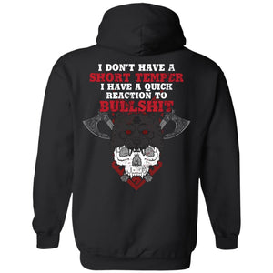 Viking, Norse, Gym t-shirt & apparel, I don't have short temper, backApparel[Heathen By Nature authentic Viking products]Unisex Pullover HoodieBlackS