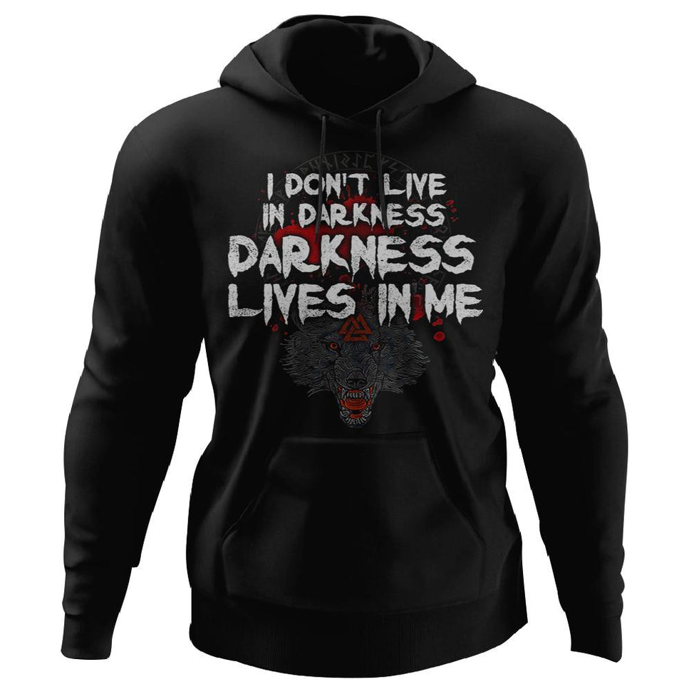 Viking, Norse, Gym t-shirt & apparel, I Don't Live In Darkness, BackApparel[Heathen By Nature authentic Viking products]Unisex Pullover HoodieBlackS