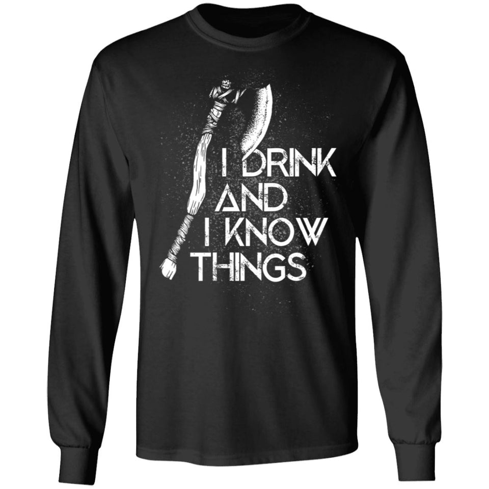 Viking, Norse, Gym t-shirt & apparel, I Drink And I Know, FrontApparel[Heathen By Nature authentic Viking products]Long-Sleeve Ultra Cotton T-ShirtBlackS