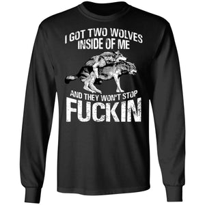 Viking, Norse, Gym t-shirt & apparel, I got two wolves inside of me, FrontApparel[Heathen By Nature authentic Viking products]Long-Sleeve Ultra Cotton T-ShirtBlackS