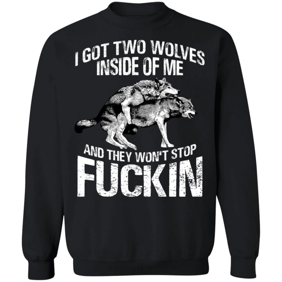 Viking, Norse, Gym t-shirt & apparel, I got two wolves inside of me, FrontApparel[Heathen By Nature authentic Viking products]Unisex Crewneck Pullover SweatshirtBlackS