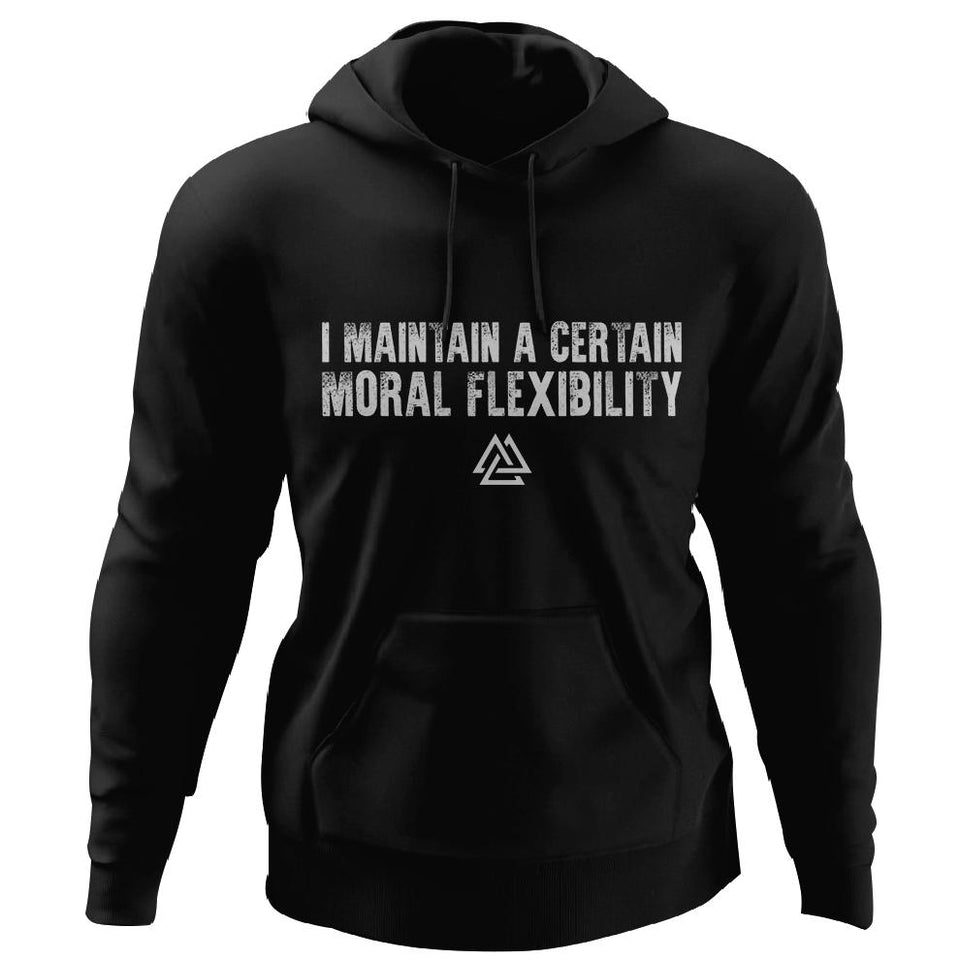 Viking, Norse, Gym t-shirt & apparel, I maintain a certain moral flexibility, FrontApparel[Heathen By Nature authentic Viking products]Unisex Pullover HoodieBlackS
