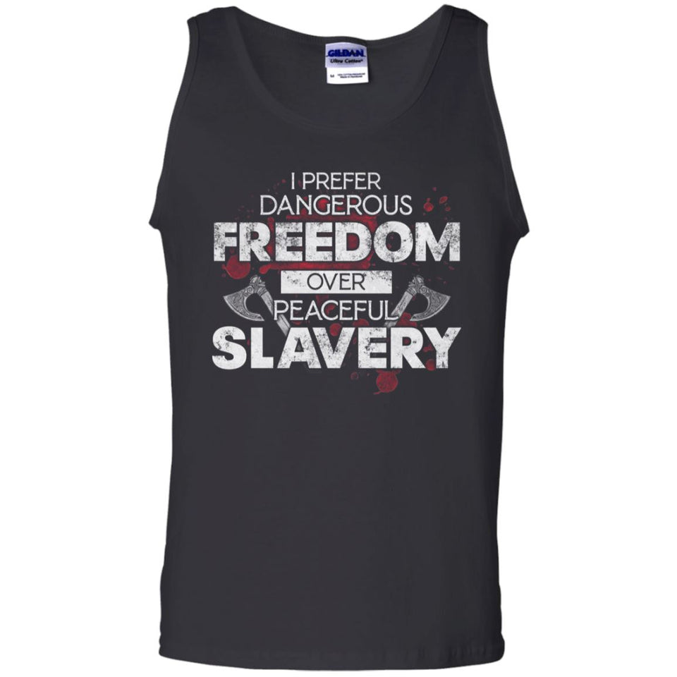 Viking, Norse, Gym t-shirt & apparel, I prefer dangerous freedom, FrontApparel[Heathen By Nature authentic Viking products]Cotton Tank TopBlackS