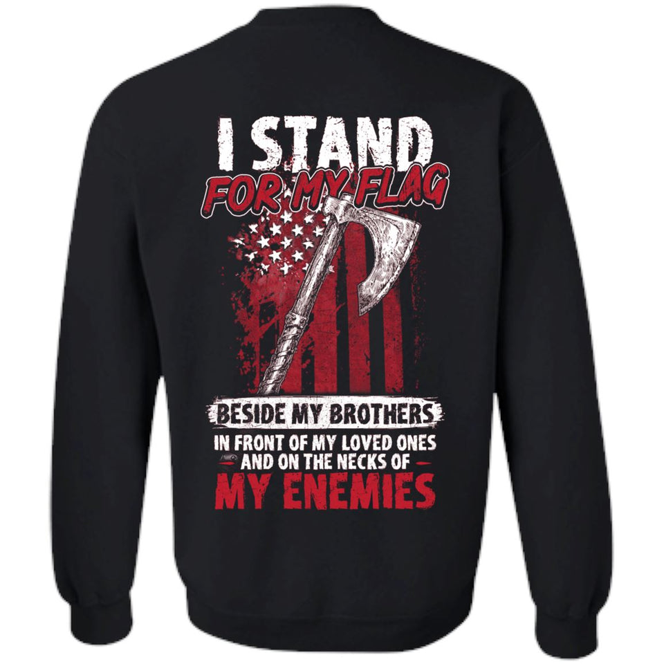 Viking, Norse, Gym t-shirt & apparel, I stand for my flag, BackApparel[Heathen By Nature authentic Viking products]Unisex Crewneck Pullover SweatshirtBlackS